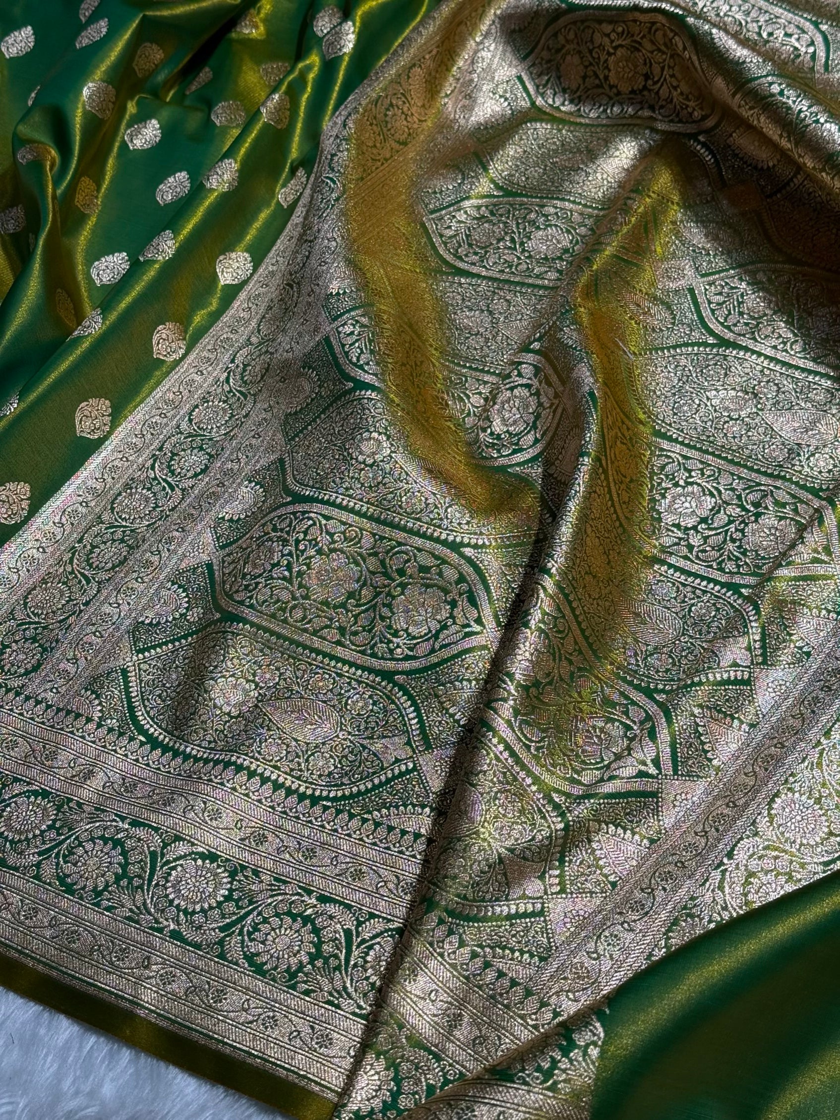 Ultra Light Weight Satin Silk Boota in Liril Green Shades SS03