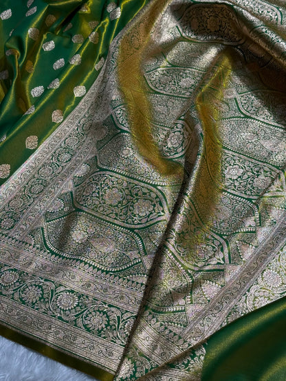 Ultra Light Weight Satin Silk Boota in Liril Green Shades SS03