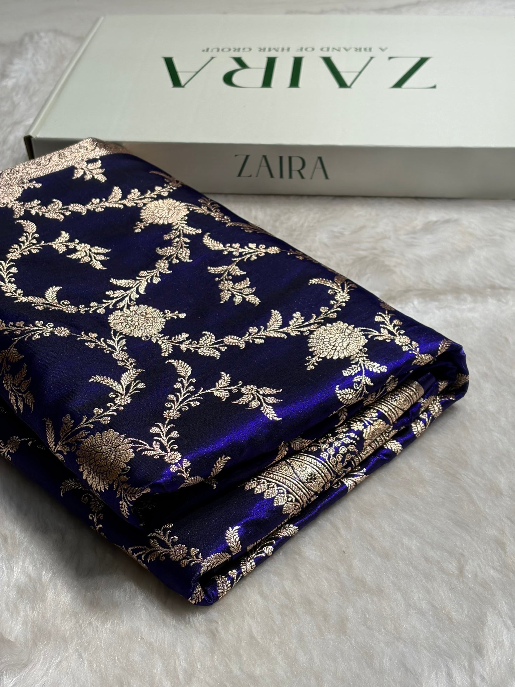 Satin Silk Banarasi Jaal in Dark Royal Blue Shades SS14