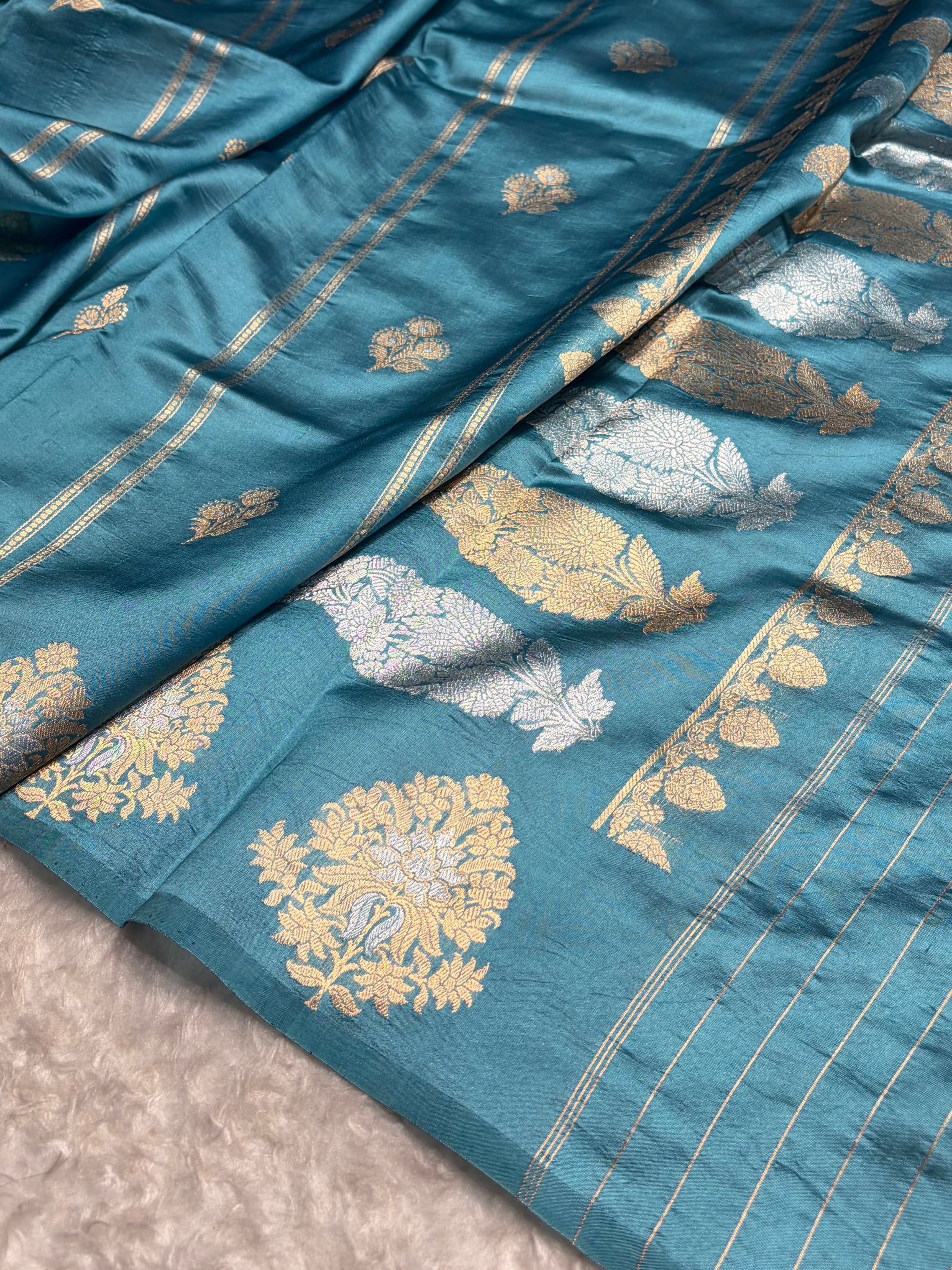 Sky Blue Shades Banarasi Handwoven Pure Paper Katan Silk  RM-66