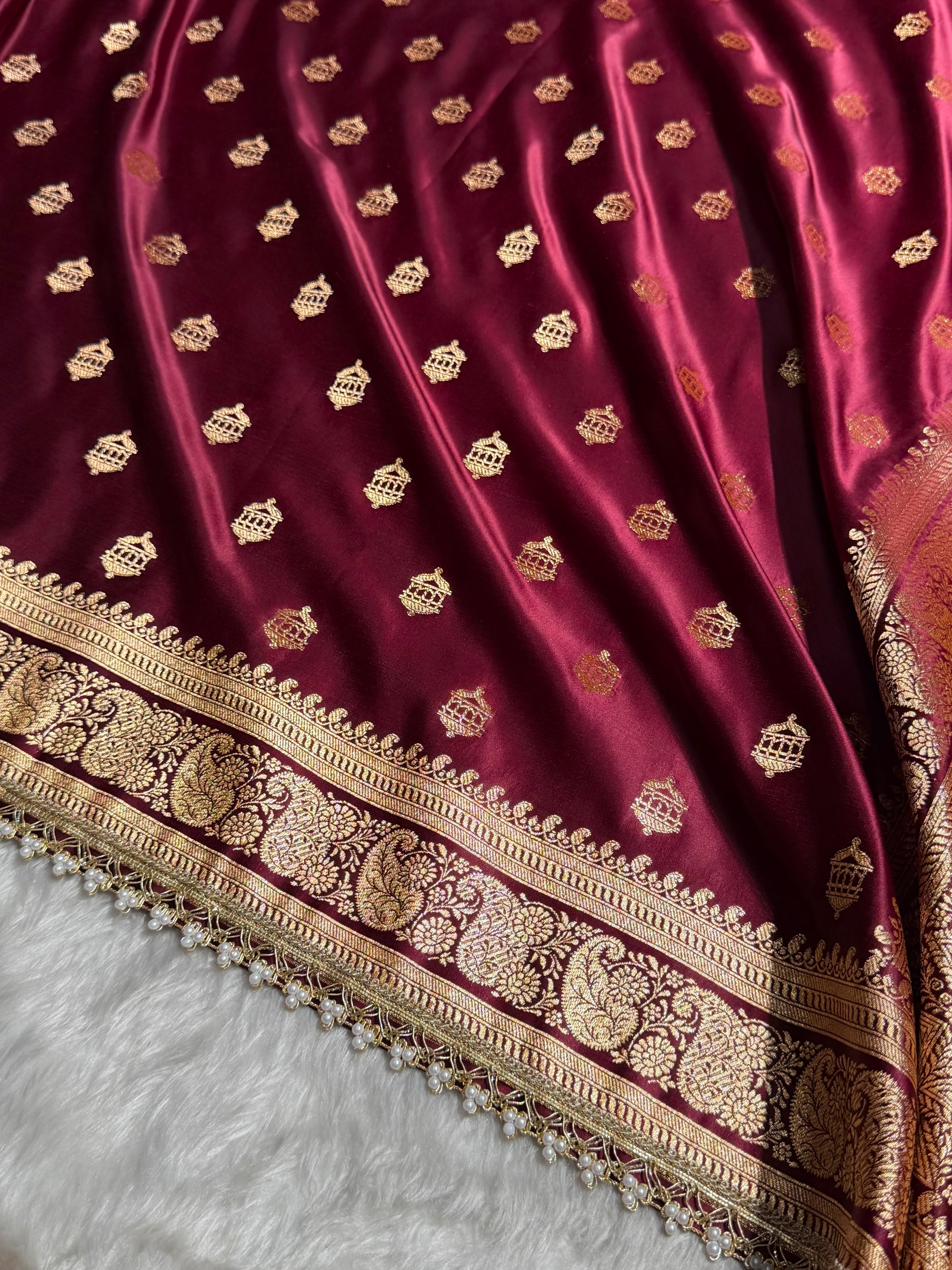 Banarasi Satin Katan Saree Booti Pattern With Gotta Patti in Chocolate Shades SKGP137