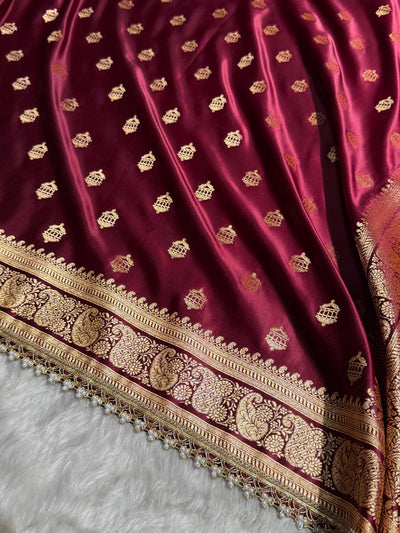 Banarasi Satin Katan Saree Booti Pattern With Gotta Patti in Chocolate Shades SKGP137