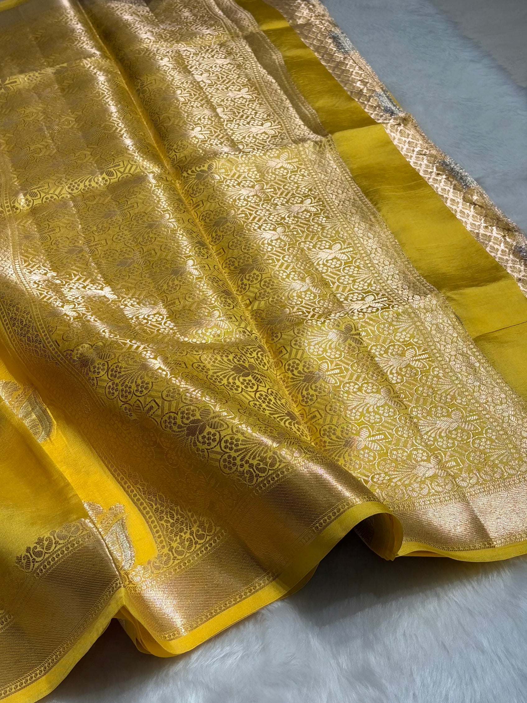 Yellow Shades Pure Caramel Mango Silk Saree CS-26
