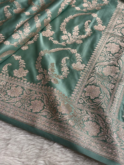 Sea Green Shades Banarasi With Floral Jaal Pattern Mashru Silk Saree MSM-132