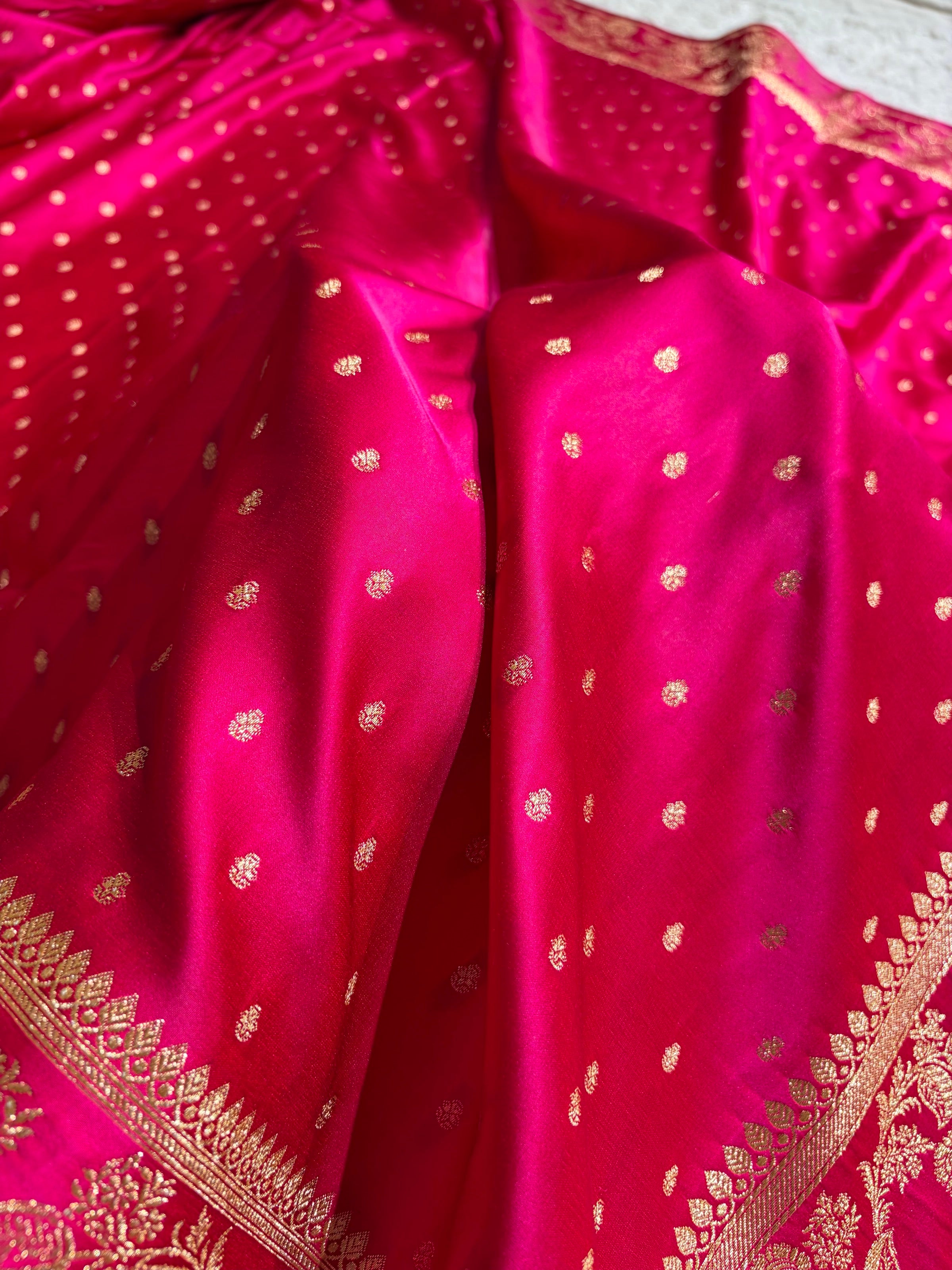 Banarasi Satin Katan Saree With Boota in Rani Shades SK107
