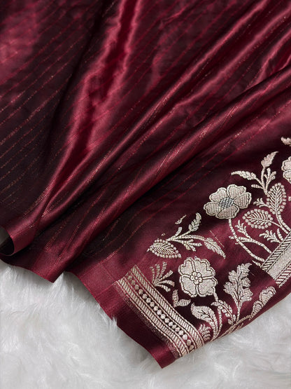 Garnet Boota With Floral Border Mashru Silk Saree MSM-85