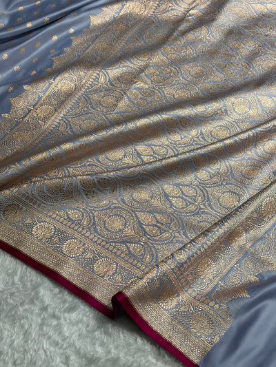 Banarasi Powder Blue Shades Booti Katan Silk Saree SK07