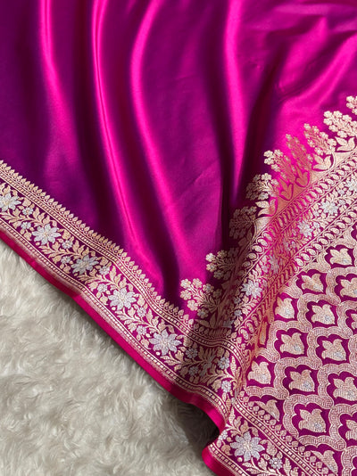 Cross Purple Shades Plain Banarasi With Minakari Floral Border Mashru Silk Saree MSM-123
