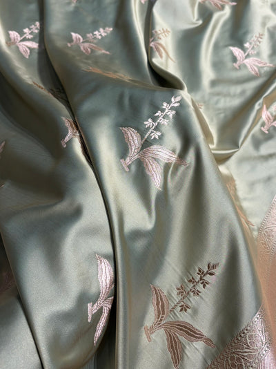 Pastel Pista Floral Motif Mashru Silk Saree MSM-04