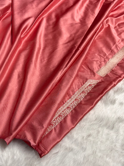 Skirt Border Dusty Peach Minakari Mashru Silk Saree MS13