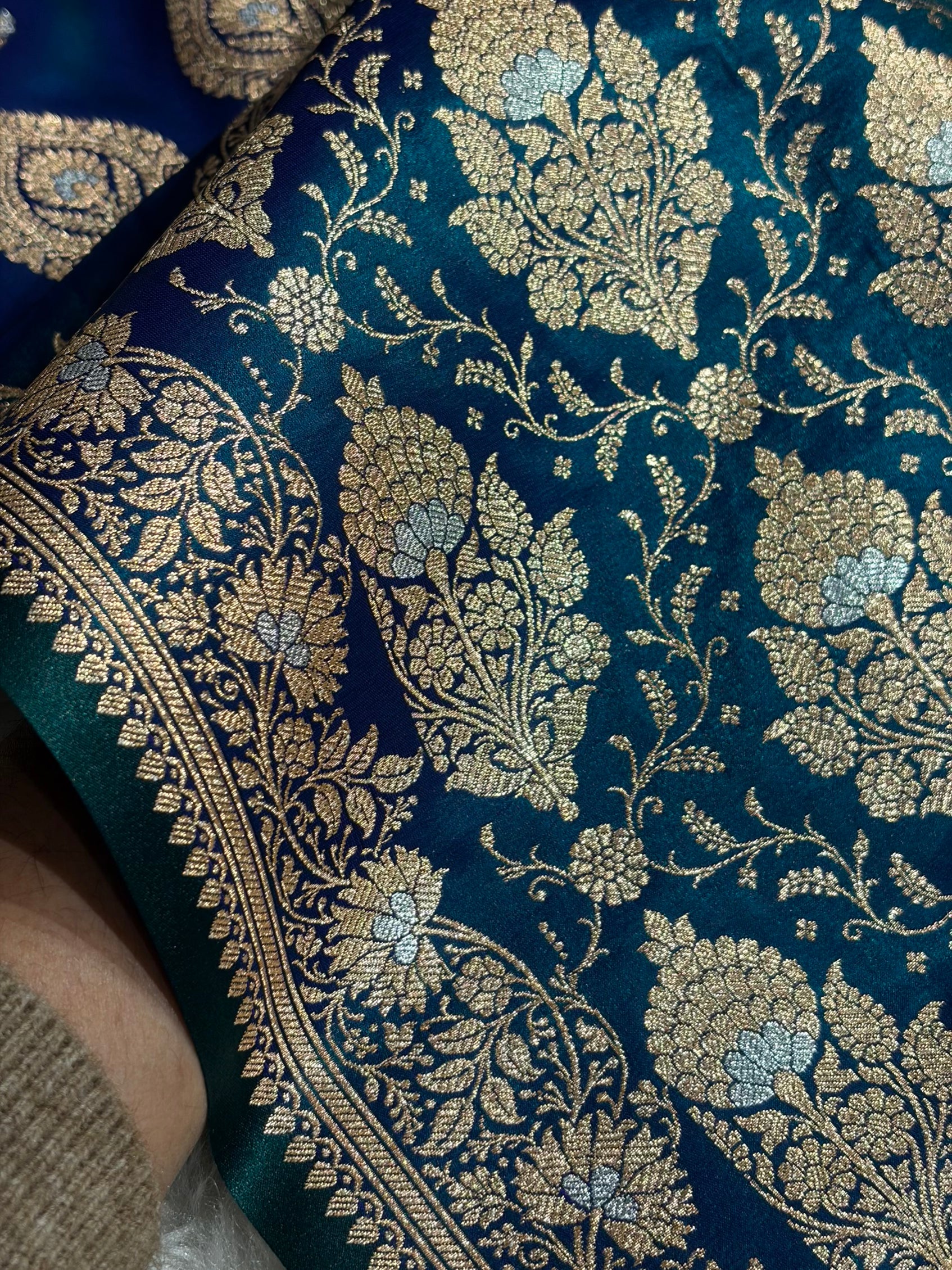 Banarasi Satin Silk Meena Boota in Peacock Shades SS38