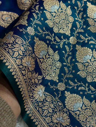 Banarasi Satin Silk Meena Boota in Peacock Shades SS38