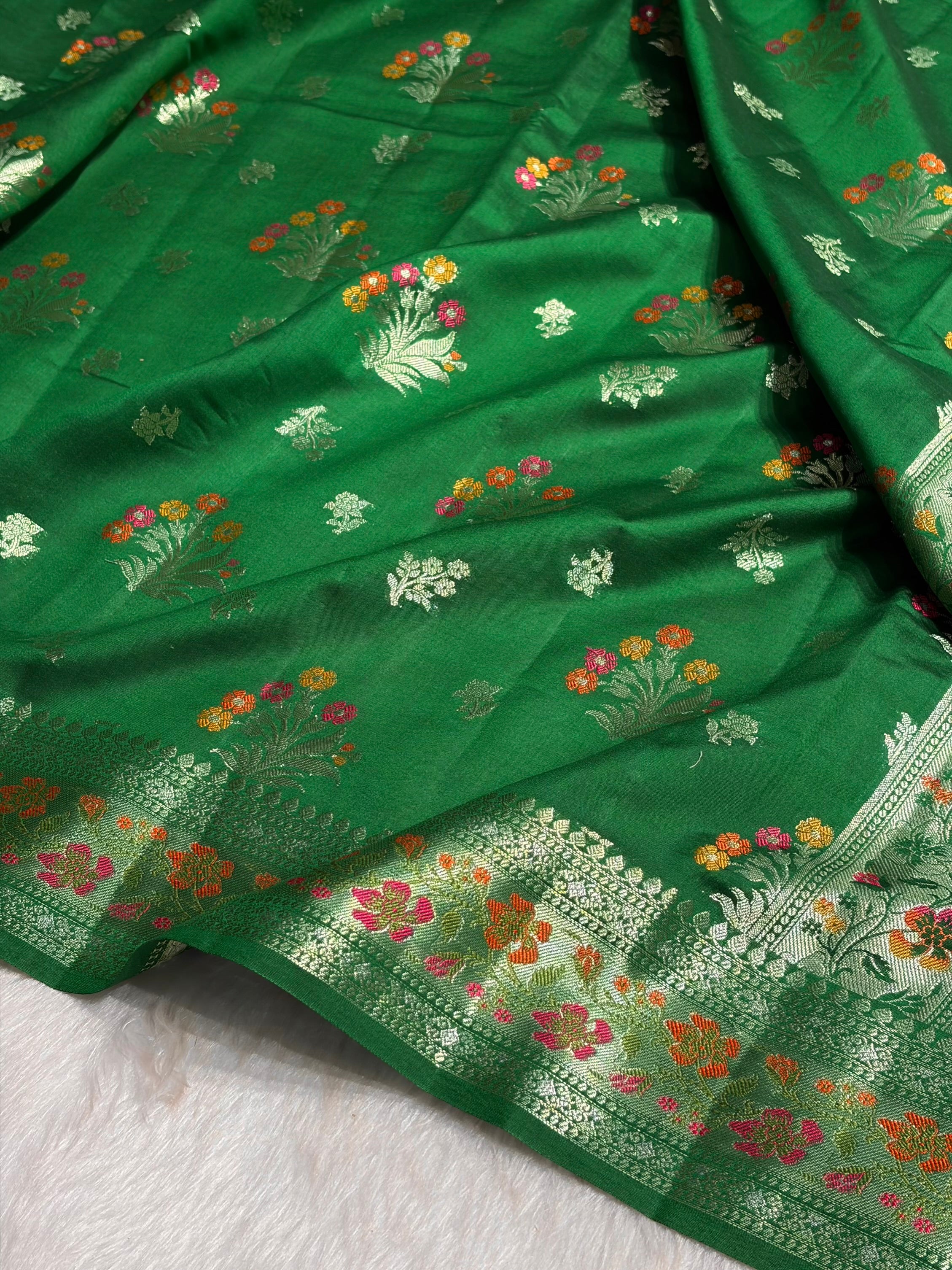 Minakari Bottle Green Shades Pure Chiniya Silk CH-01