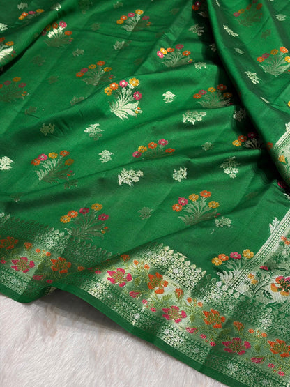 Minakari Bottle Green Shades Pure Chiniya Silk CH-01