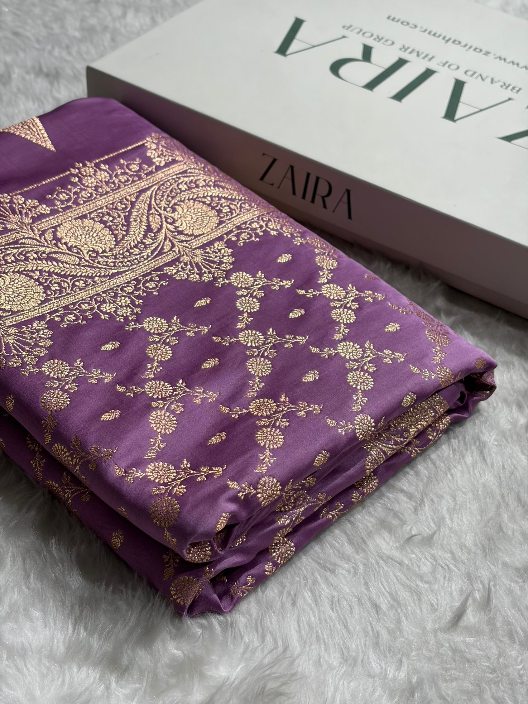 Banarasi Satin Katan Saree Jaal Pattern In Dark Lavender Shades SK133
