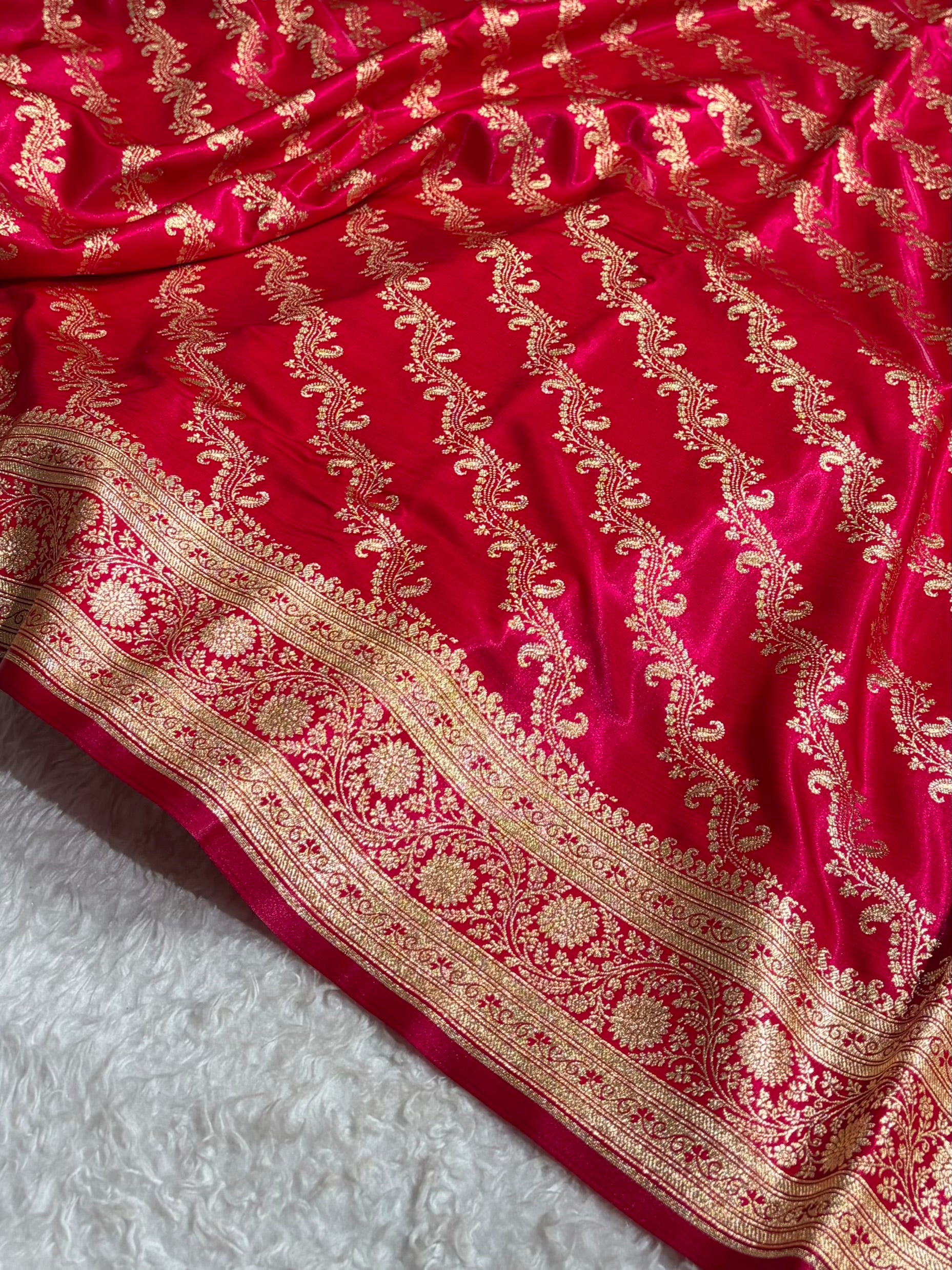 Cross Rani Shades Cross Pattern Banarasi Satin Silk Saree SS39