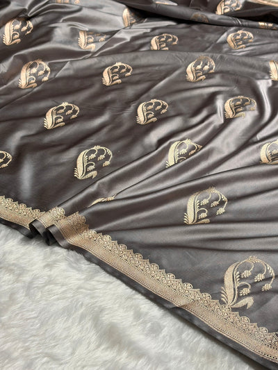 Dusty Gray Shades Unique Boota Motif Mashru Silk Saree MCS12