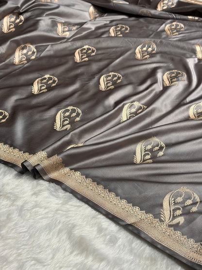 Dusty Gray Shades Unique Boota Motif Mashru Silk Saree MS12