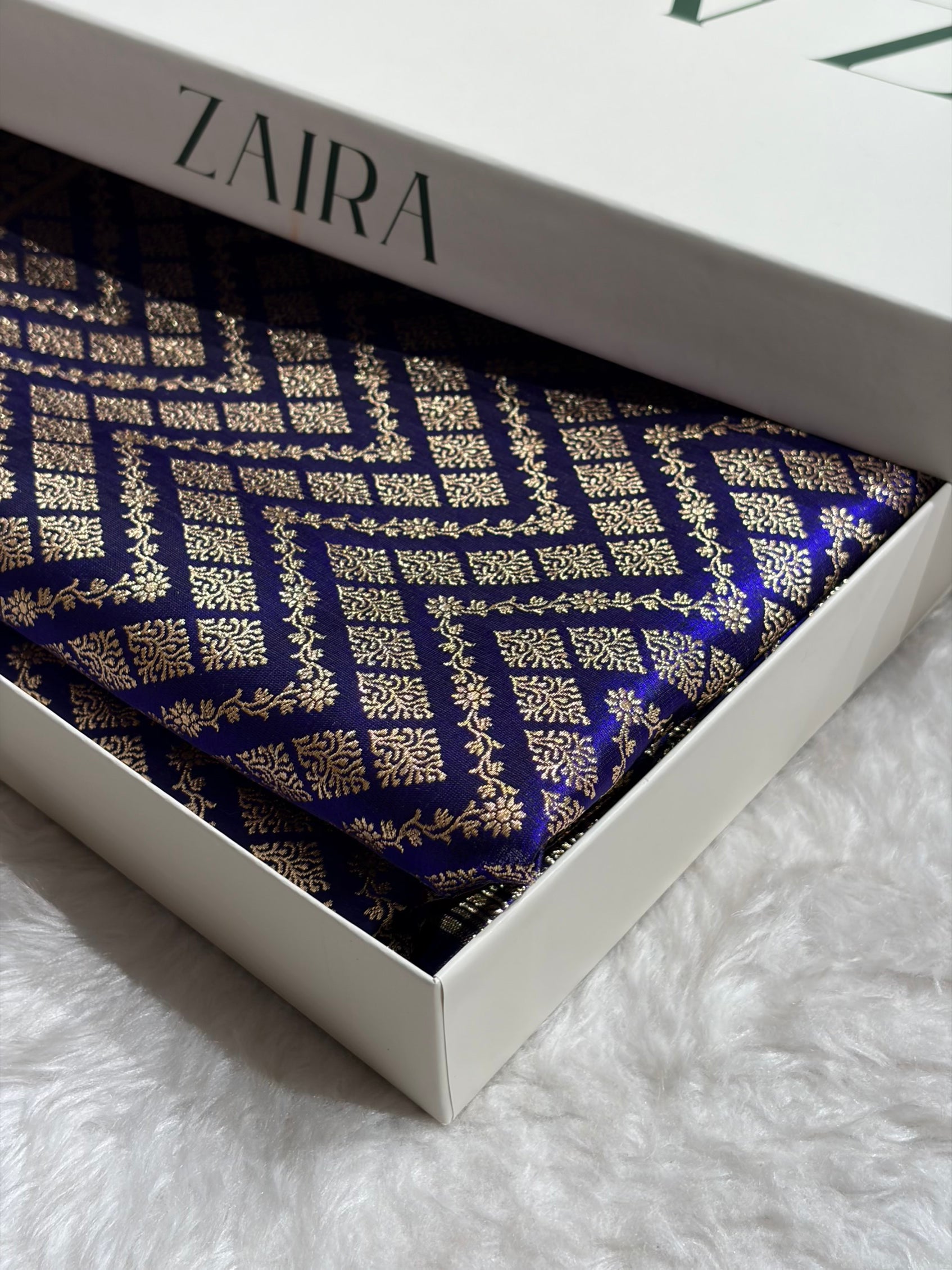Royal Blue Shades Jaal Pattern Banarasi Satin Silk Saree SS56