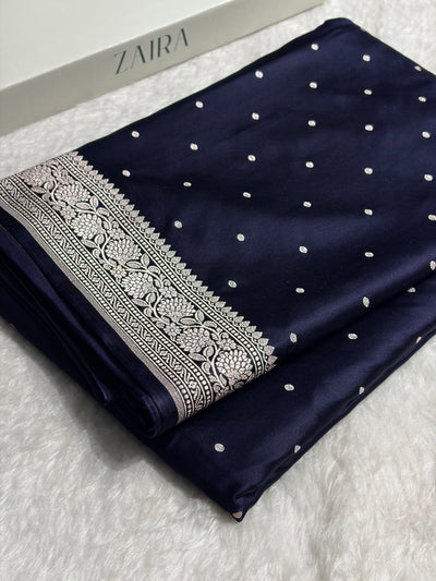 Dark Navy Blue Shades Booti Mashru Silk Saree MCS65