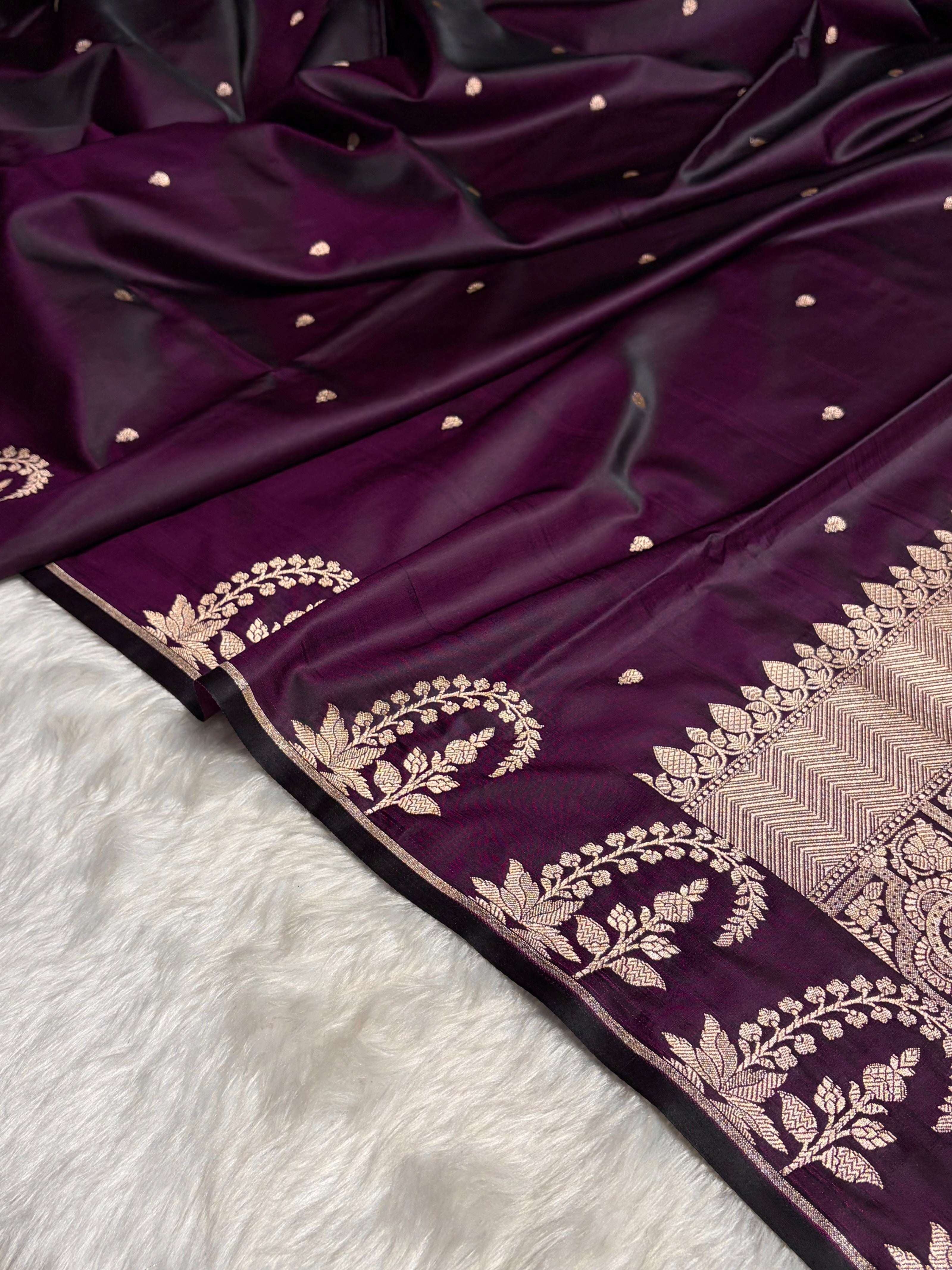 Dark Purple Boota With Floral Border Mashru Silk Saree MSM-95