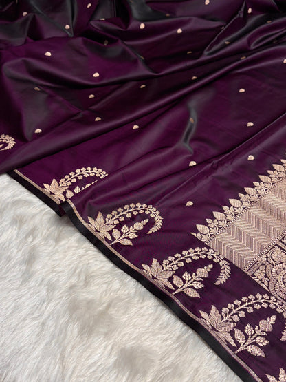 Dark Purple Boota With Floral Border Mashru Silk Saree MSM-95