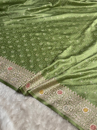 Light Green Shades Booti Minakari Tanchoi Mashru Silk Saree MCS49