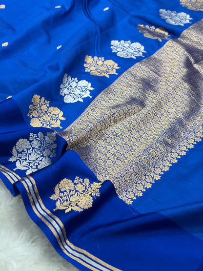 Royal Blue Handwoven Kaduwa Pure Katan Paper Silk RM-01