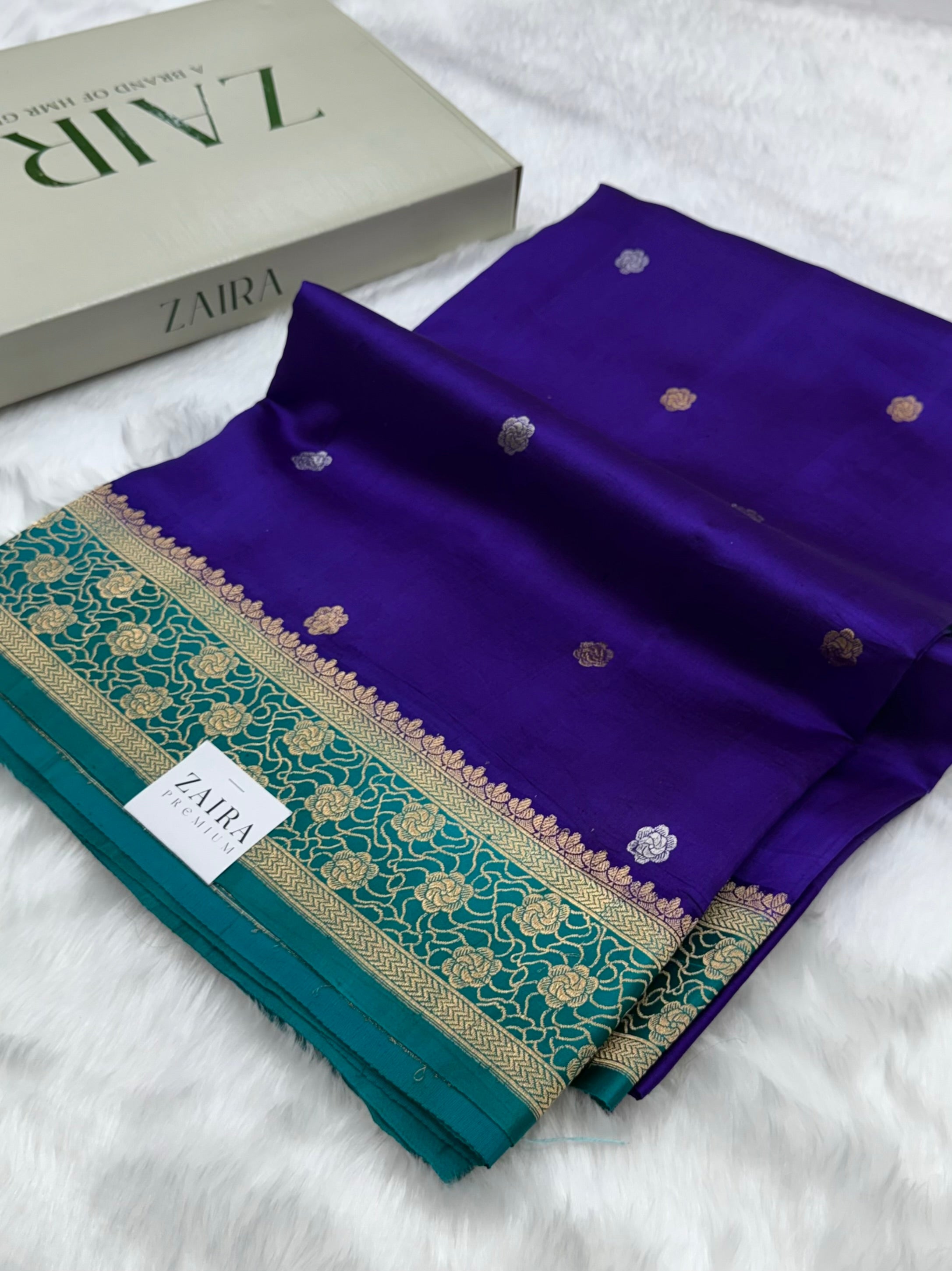 Purple with Peacock Shades Meena Boota Handwoven Raw Mango Silk RM-42