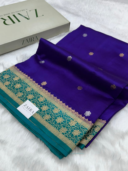 Purple with Peacock Shades Meena Boota Handwoven Raw Mango Silk RM-42