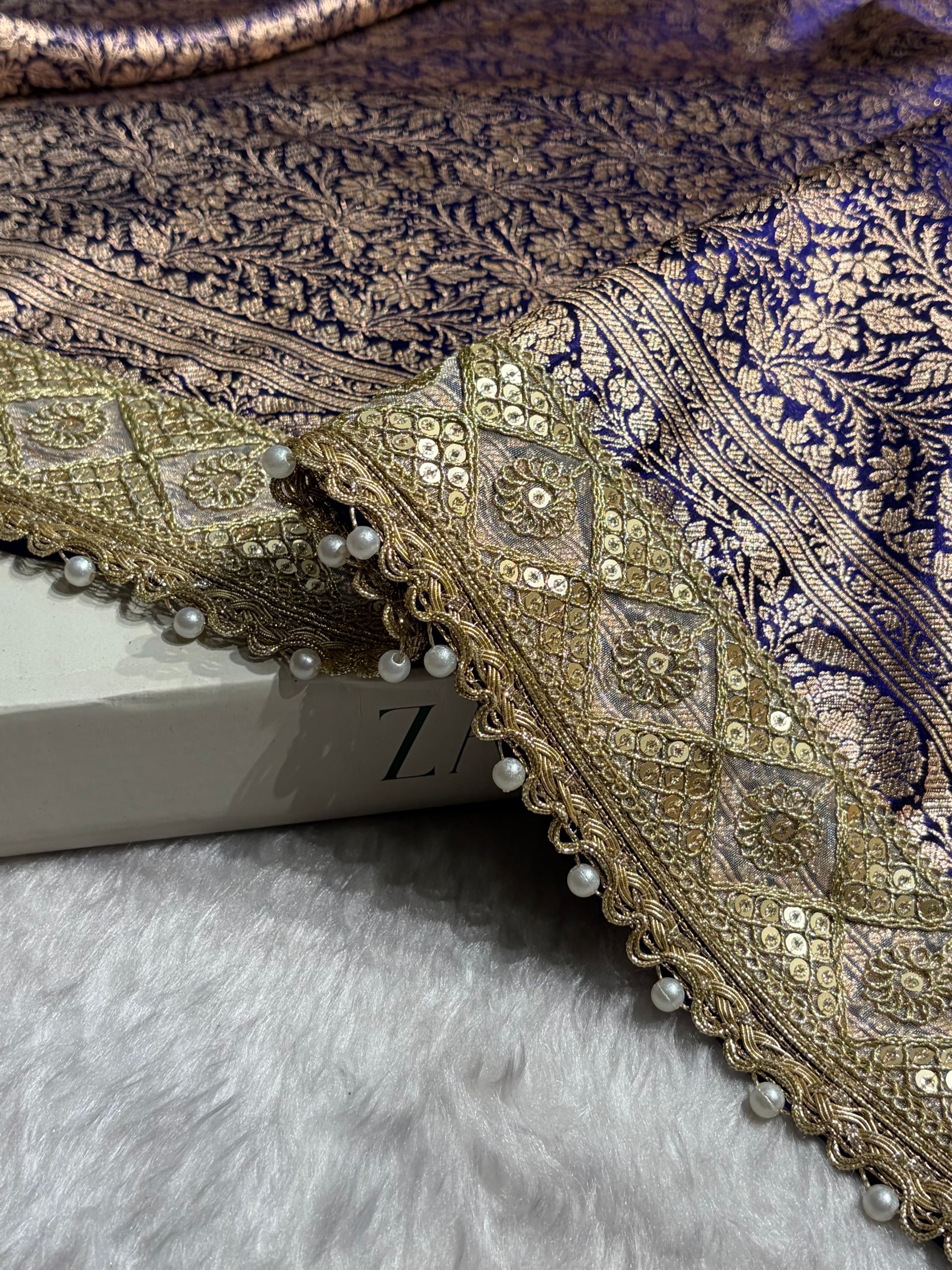 Royal Blue Shades Brocket With Gotta Patti Satin Silk Saree Banarasi Saree Shades SSGP30