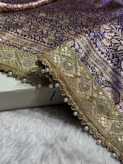 Royal Blue Shades Brocket With Gotta Patti Satin Silk Saree Banarasi Saree Shades SSGP30