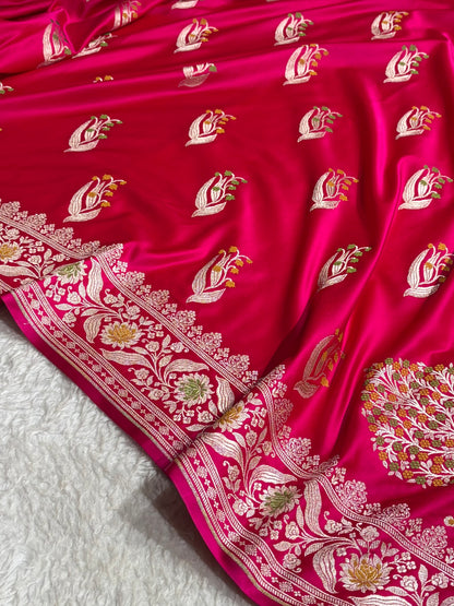 Cross Rani Shades Banarasi Boota Pattern Minakari Floral Mashru Silk Saree MSM-121