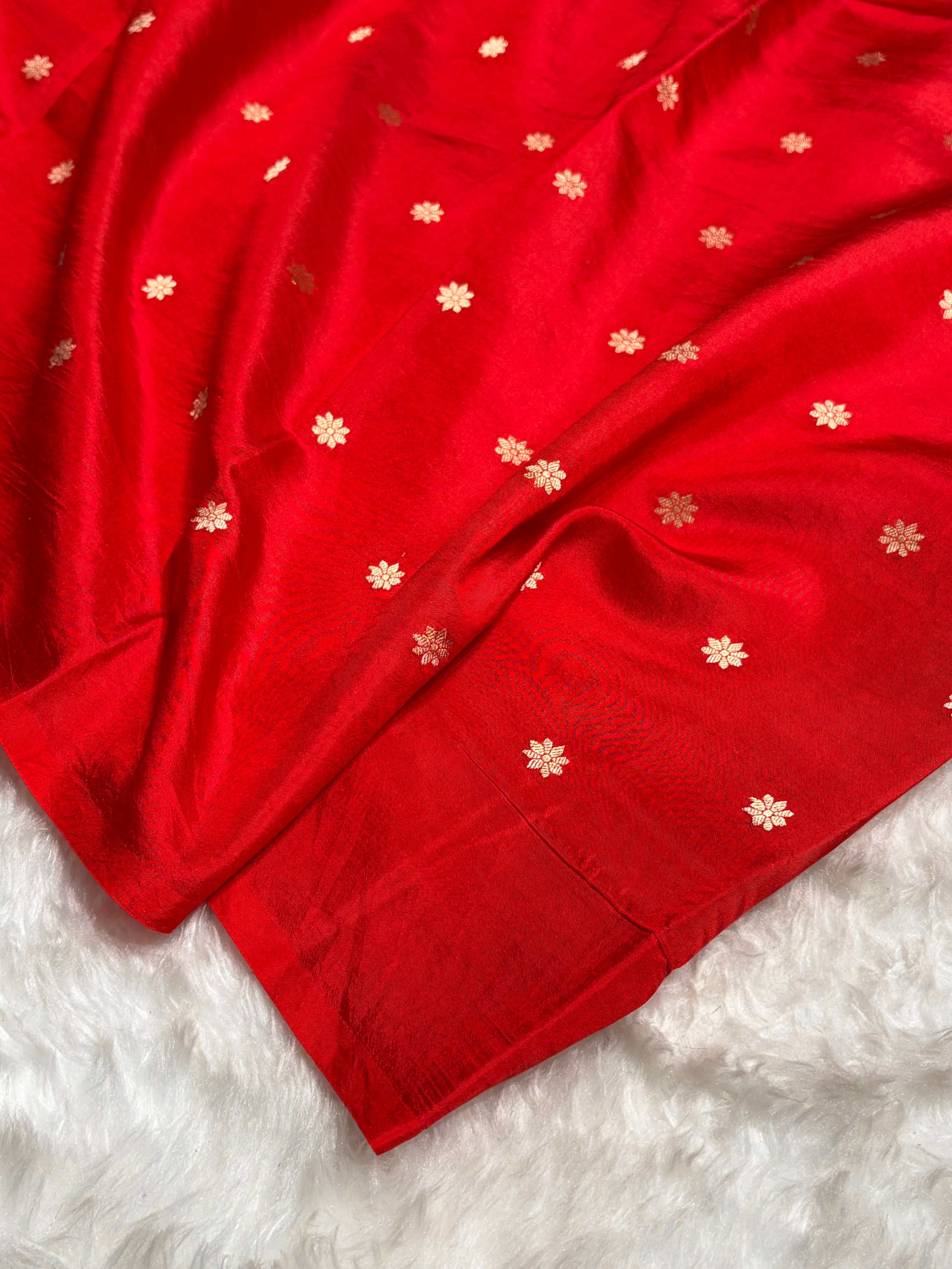 Red Shades Boota Handwoven Pure Katan Raw Mango Silk RM-19