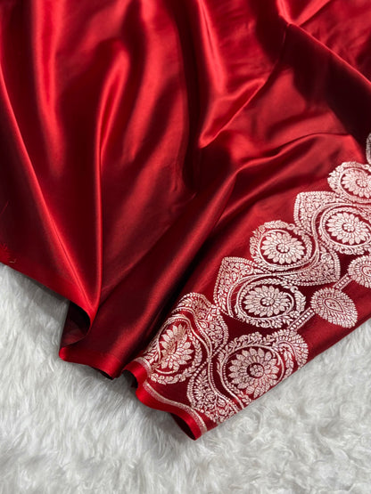 Cross Maroon Shades Banarasi Boota Pattern Floral Mashru Silk Saree MSM-110