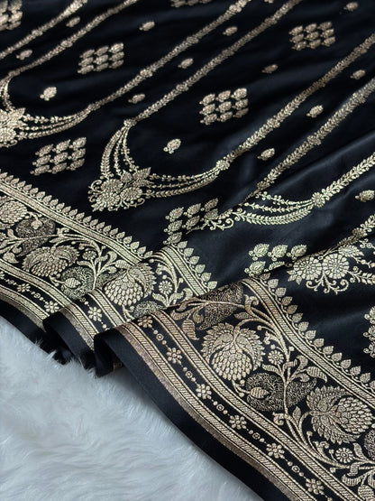 Black Floral Boota Pattern Satin Katan Silk saree SK39