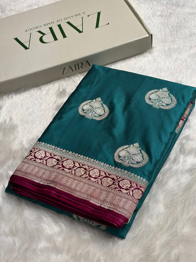 Contrast Rama With Rani Minakari Boota Mashru Silk Saree MCS35
