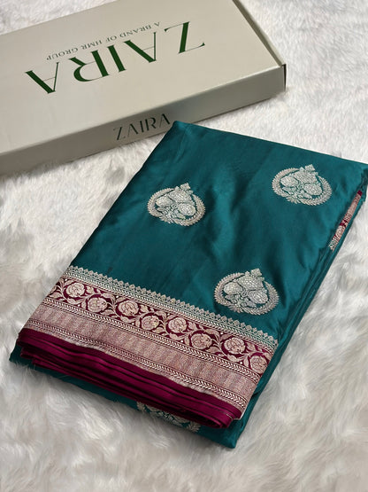 Contrast Rama With Rani Minakari Boota Mashru Silk Saree MS35