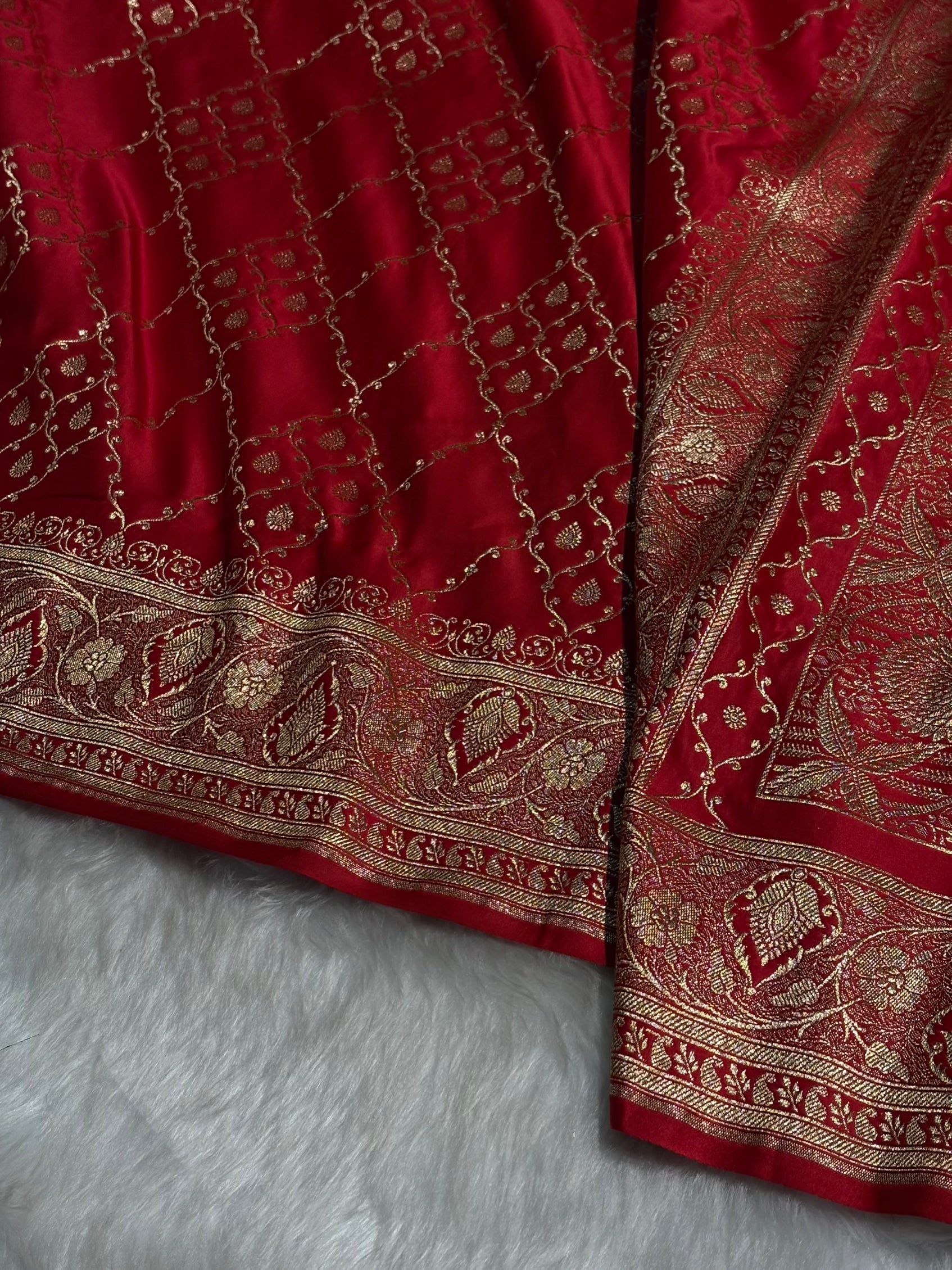 Red Jaal Satin Katan Silk Saree SK21