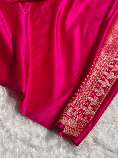 Banarasi Satin Katan Saree in Contrast Dark Green / Rani Shades SK131