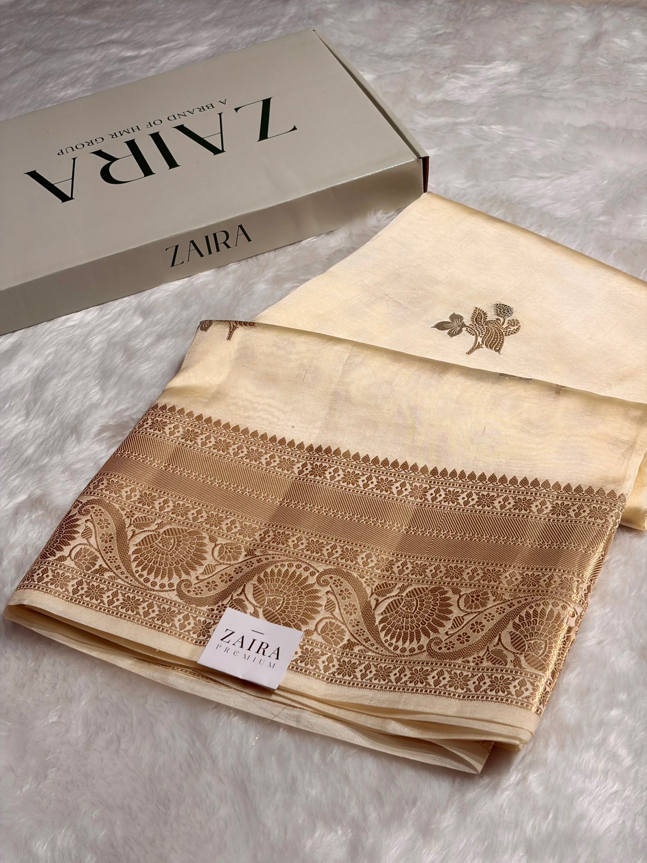 Cream Shades Pure Raw Mango Silk Saree RM-02