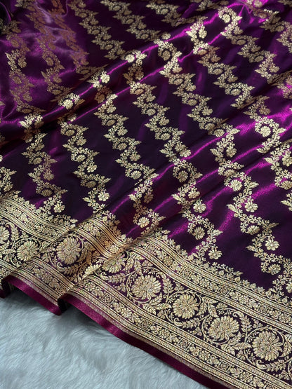 Wine Shades Banarasi Satin Silk Saree SS32