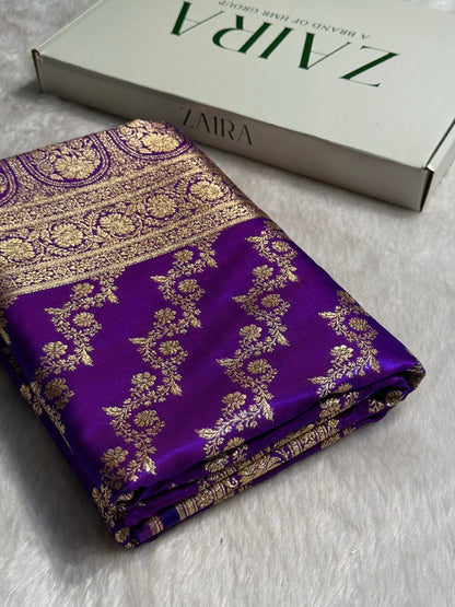 Purple Shades Banarasi Satin Silk Saree SS32