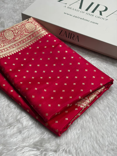 Banarasi Cross Rani Shades Booti Pattern Banarasi Satin Silk Saree SS53
