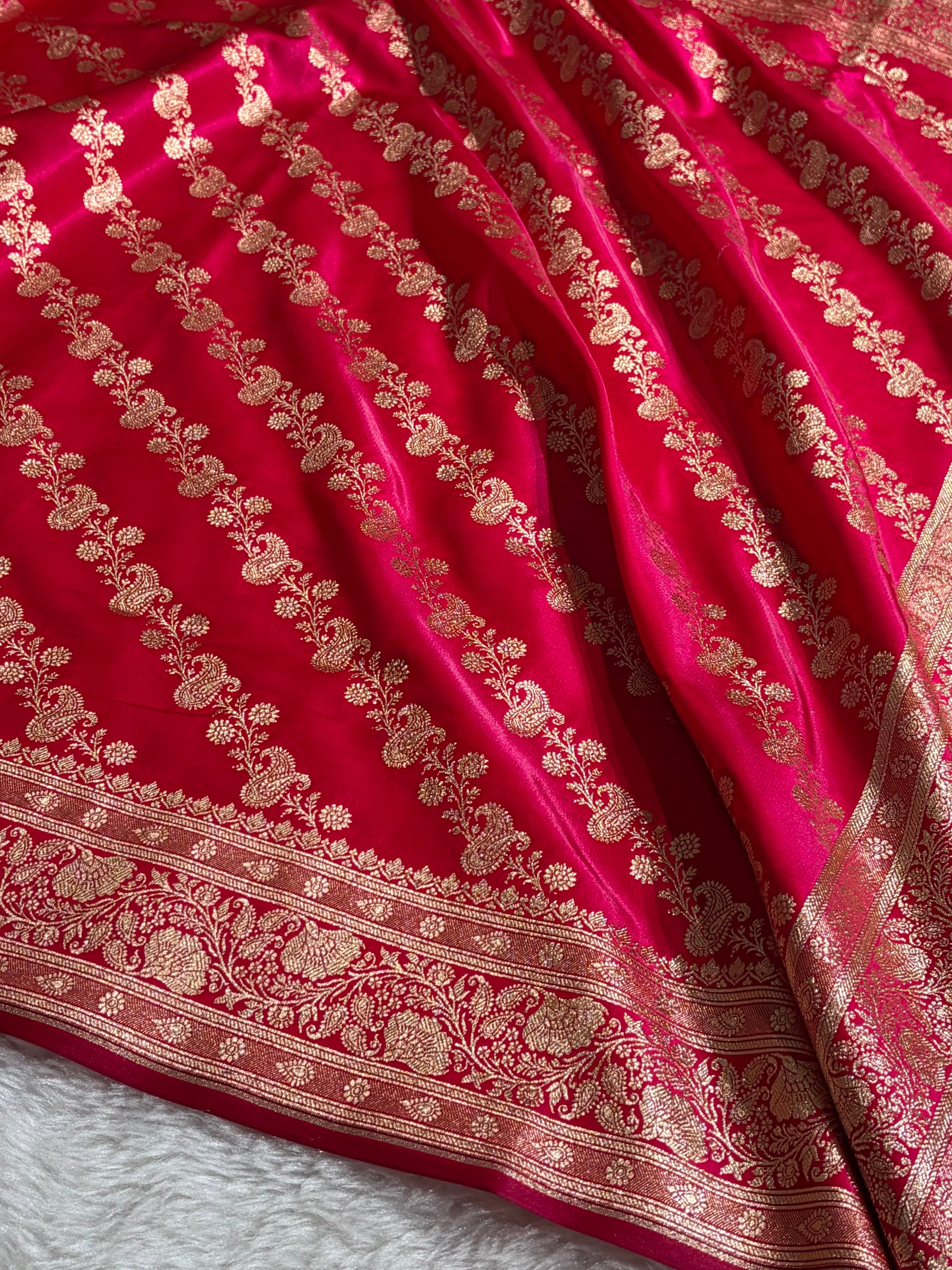 Banarasi Rani Shades Cross Pattern Banarasi Satin Silk Saree SS51