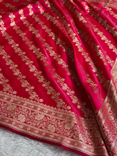 Banarasi Rani Shades Cross Pattern Banarasi Satin Silk Saree SS51