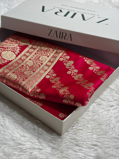 Banarasi Rani Shades Cross Pattern Banarasi Satin Silk Saree SS51