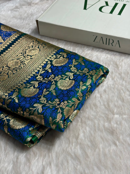 Bottle Green With Royal Blue Tanchoi Satin Katan Silk Saree SKTM-05