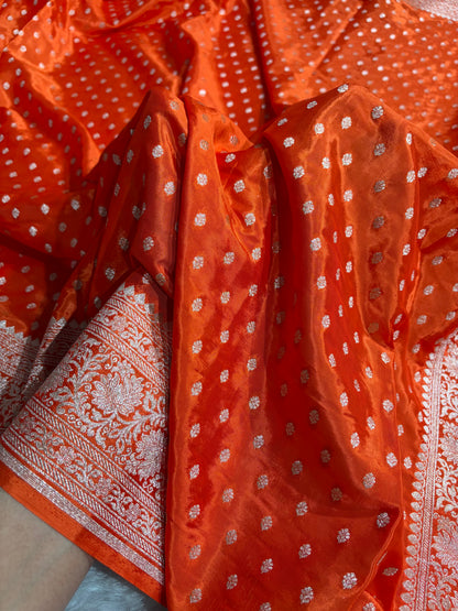 Orange Crepe Silky Katan Banarasi Saree CSK-02