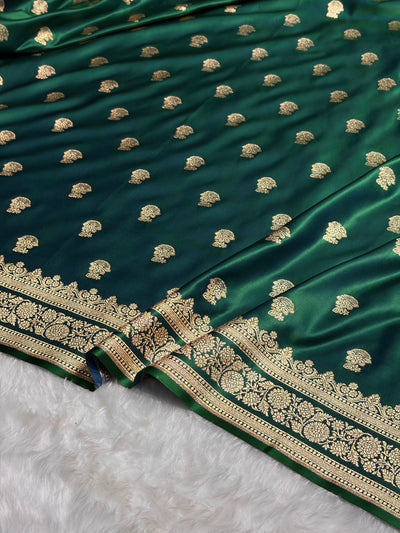 Cross Green Booti Pattern Satin Katan Silk Saree SK49
